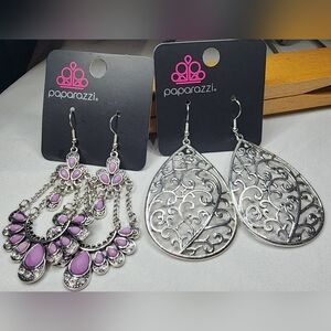 Silver-Tone and Purple Earrings; 2 Pair